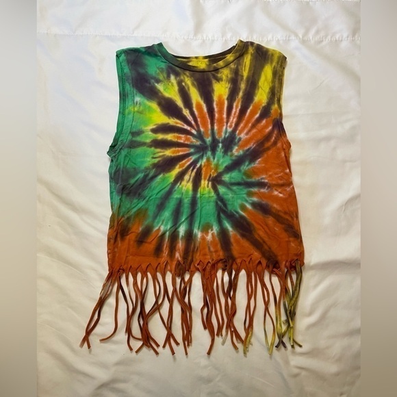 On Fire Tops - On Fire size small green and orange tie dye boho tank top